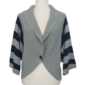Roxy Gray Blue Striped Kimono Wide Sleeve Shawl Collar Bolero Cocoon Cardigan